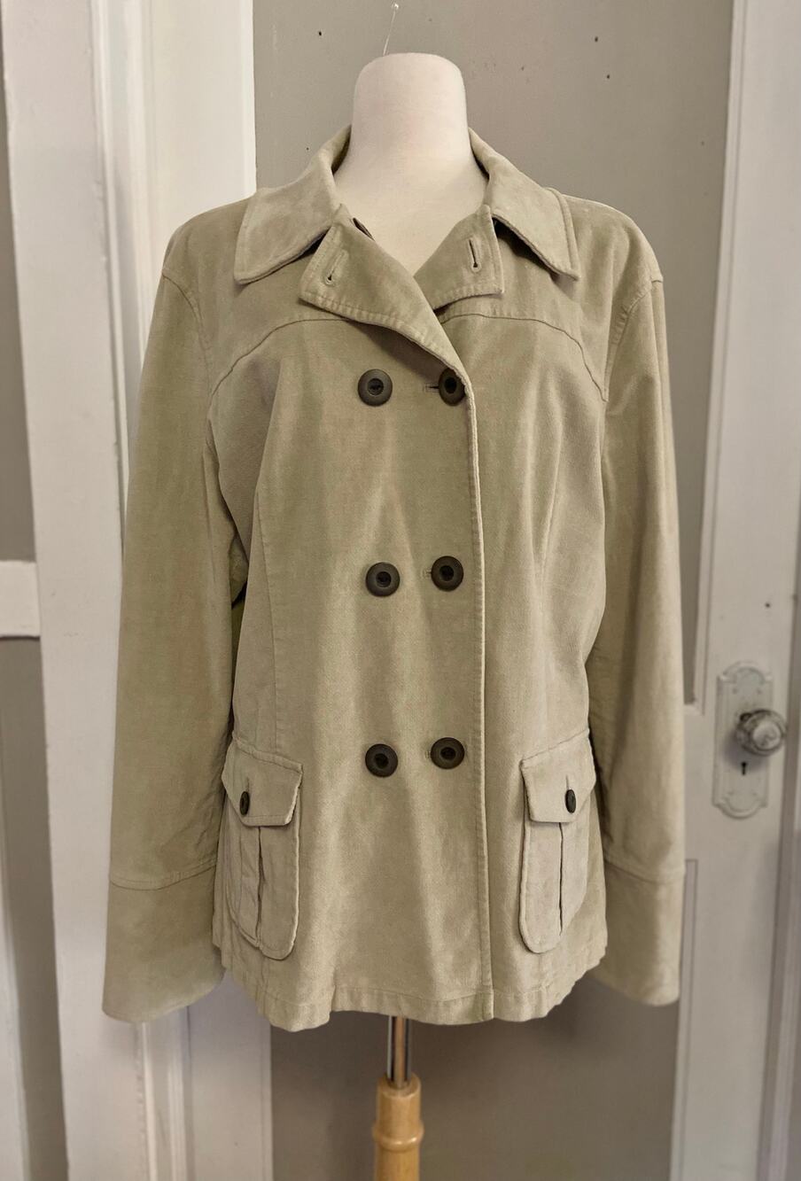 TALBOTS Stretch Cream Cotton Velvet Peacoat sz 18